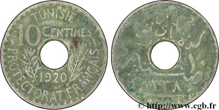 TUNESIEN - Französische Protektorate  10 Centimes AH1338 1920 Paris SGE 