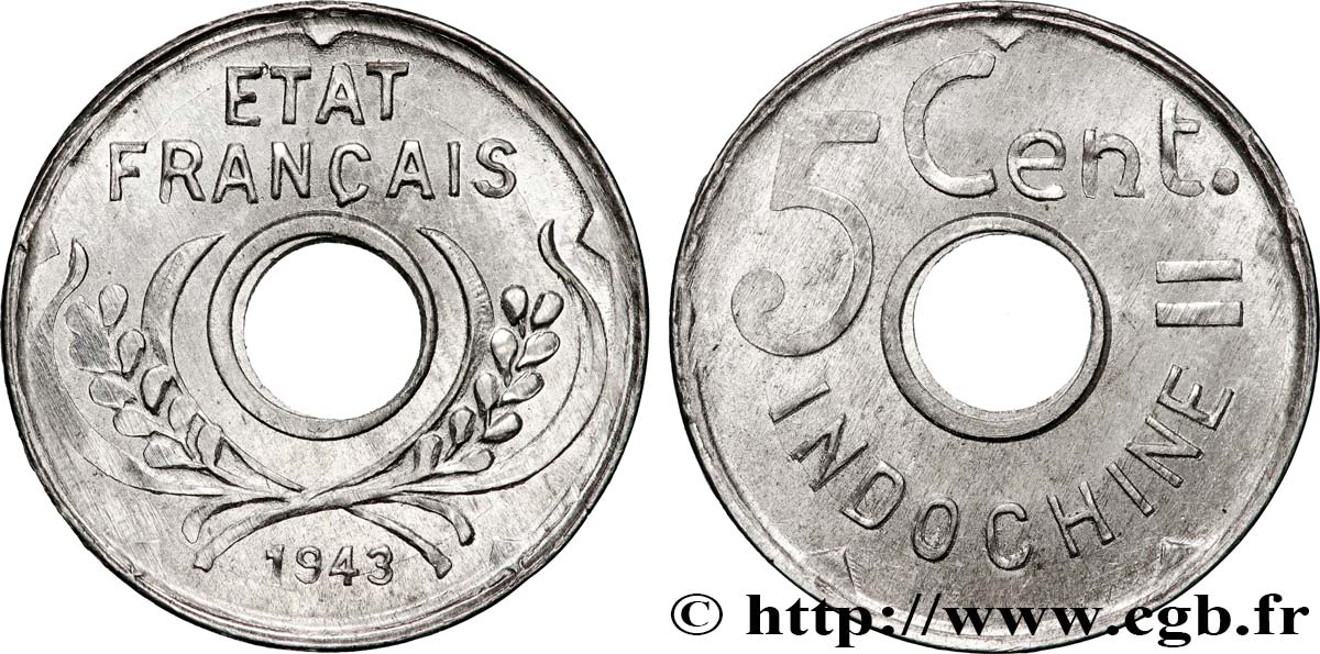 FRENCH INDOCHINA 5 Centièmes 1943 Hanoï MS 