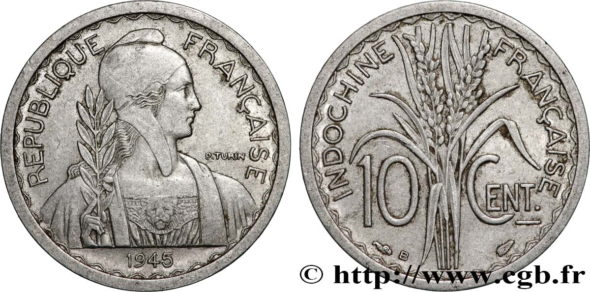 FRENCH INDOCHINA 10 Centièmes 1945 Beaumont-le-Roger AU 