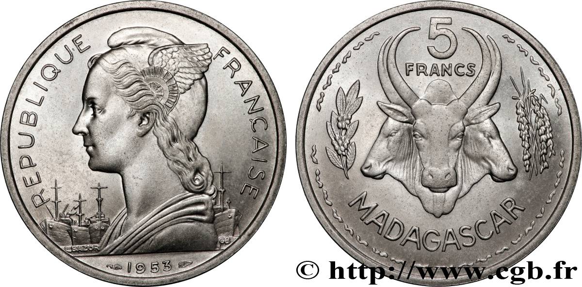 MADAGASKAR - FRANZÖSISCHE UNION 5 Francs 1953 Paris fST 