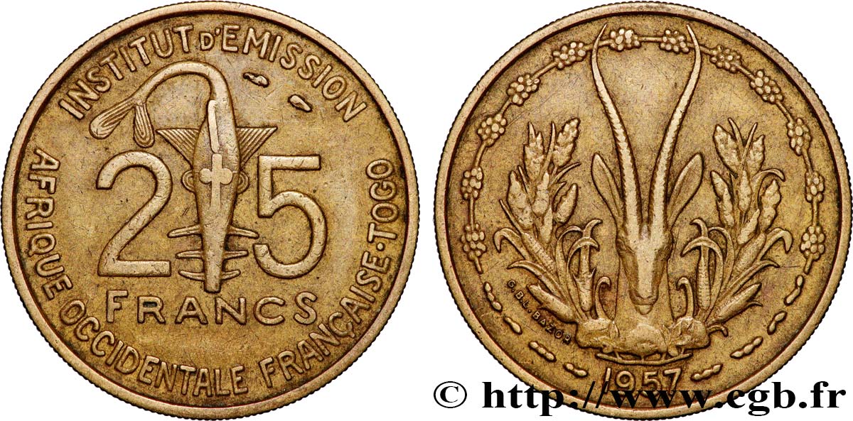 AFRICA FRANCESA DEL OESTE - TOGO 25 Francs 1957 Paris MBC 