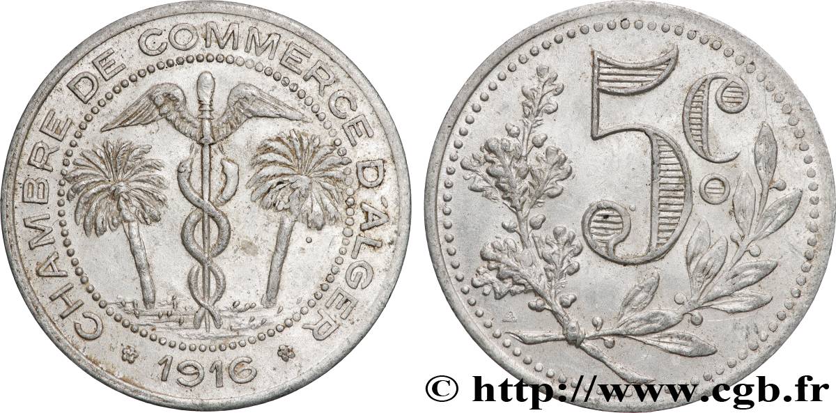 ALGERIA 5 Centimes Chambre de commerce d’Alger 1916 Alger AU 