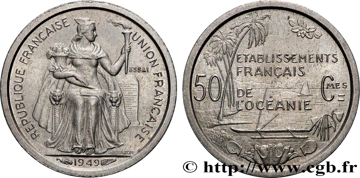 POLYNÉSIE FRANÇAISE - Océanie française Essai de 50 Centimes établissements français de l’Océanie 1949 Paris SPL 