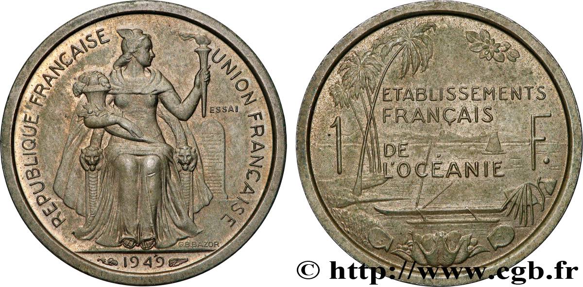 POLYNÉSIE FRANÇAISE - Océanie française Essai de 1 Franc Établissements français de l’Océanie 1949 Paris SPL 