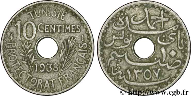 TUNISIA - Protettorato Francese 10 Centimes AH1357 1938 Paris BB 