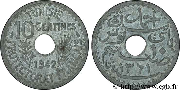 TUNISIA - Protettorato Francese 10 Centimes 1942 Paris MS 