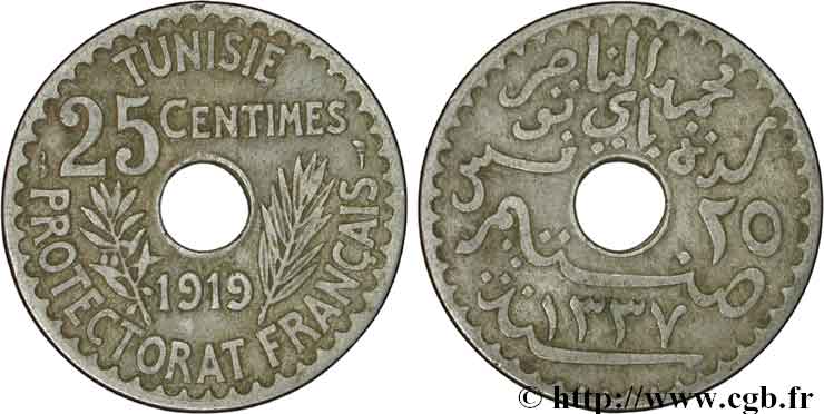TUNISIA - French protectorate 25 Centimes 1919 Paris VF 
