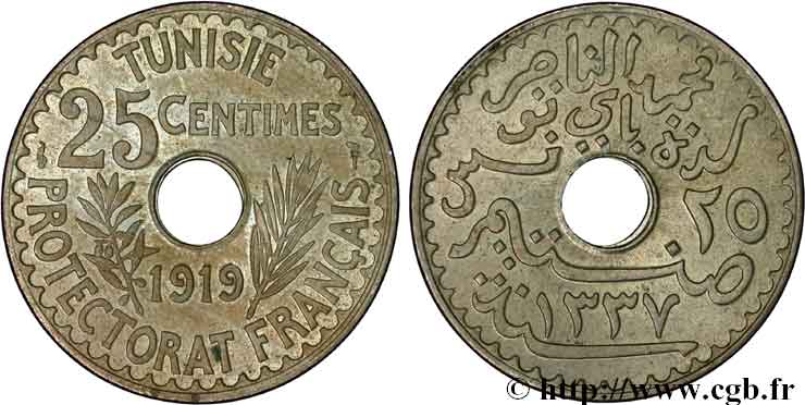 TUNESIEN - Französische Protektorate  25 Centimes 1919 Paris fST 