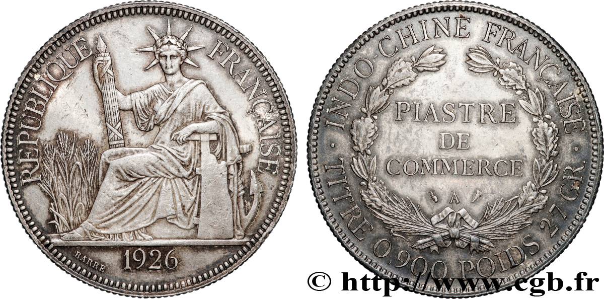 INDOCHINE FRANÇAISE 1 Piastre de Commerce 1926 Paris TTB+ 