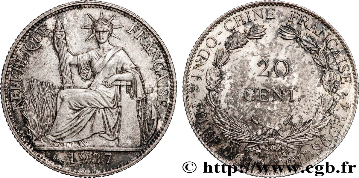 INDOCHINE FRANÇAISE 50 Centièmes 1936 Paris TTB+/SUP 