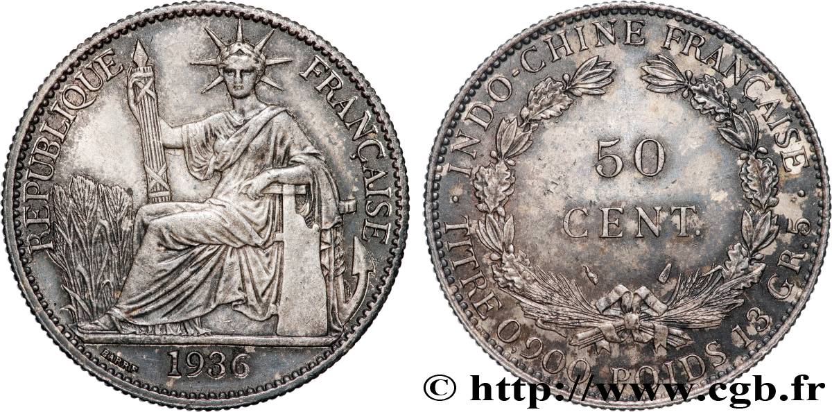 INDOCHINE FRANÇAISE 50 Centièmes 1936 Paris TTB+/SUP 