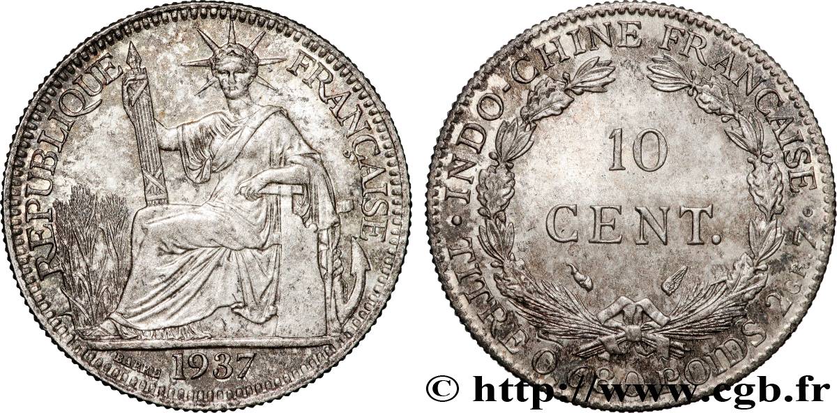 FRENCH INDOCHINA 10 Centièmes 1937 Paris MS 