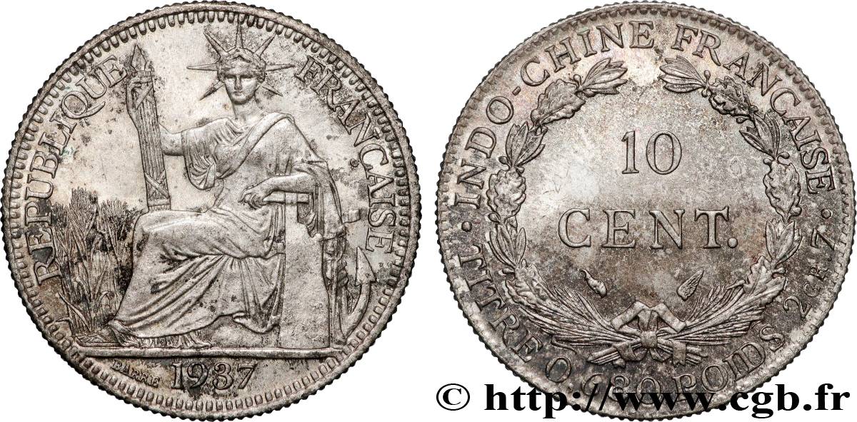 INDOCINA FRANCESE 10 Centièmes 1937 Paris MS 