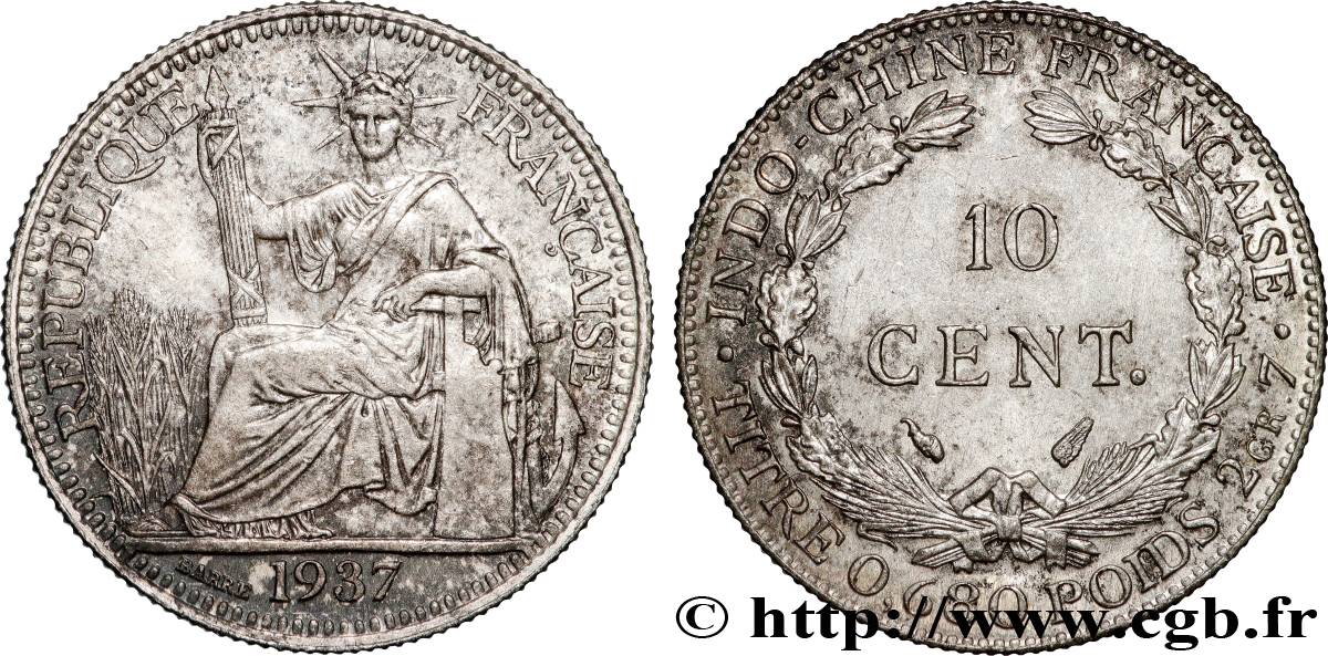 INDOCHINE FRANÇAISE 10 Centièmes 1937 Paris SPL 