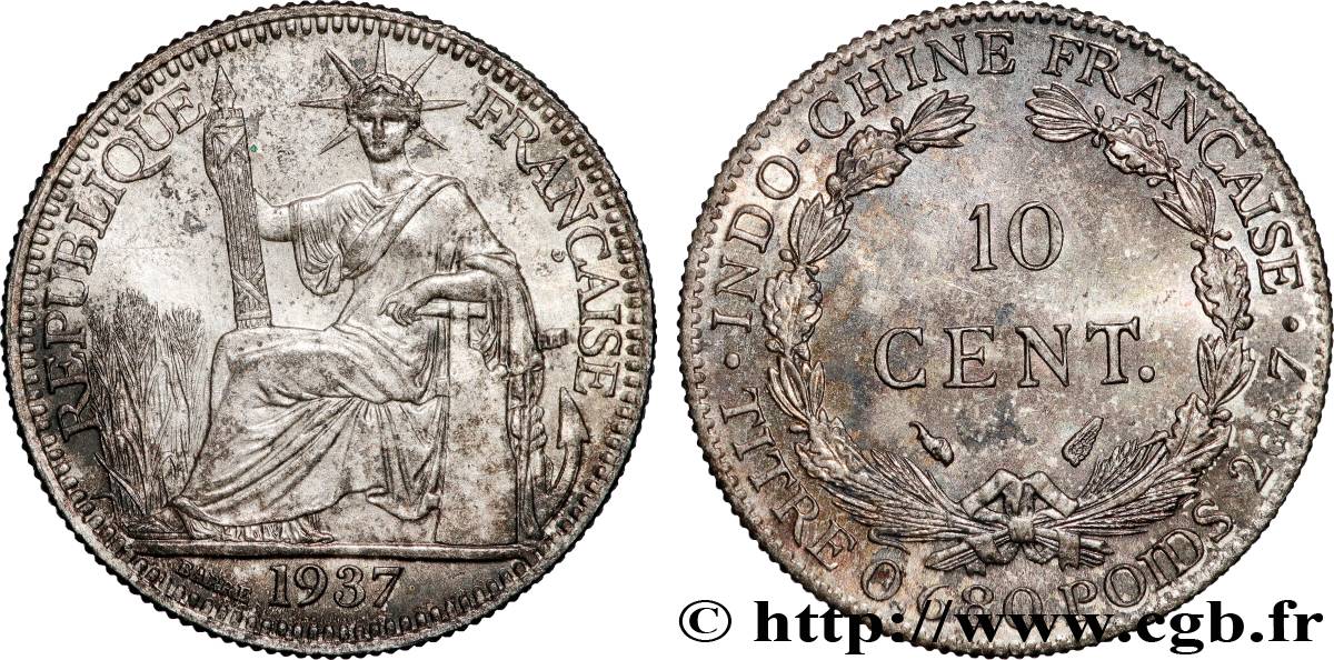 INDOCHINE FRANÇAISE 10 Centièmes 1937 Paris SPL 