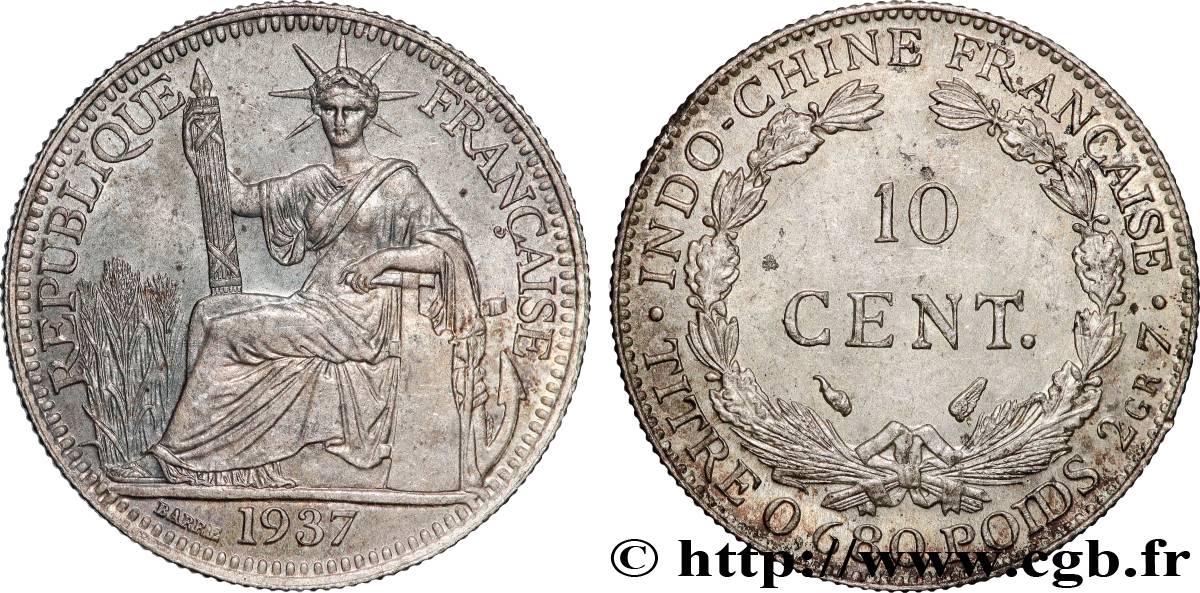 FRANZÖSISCHE-INDOCHINA 10 Centièmes 1937 Paris fST 