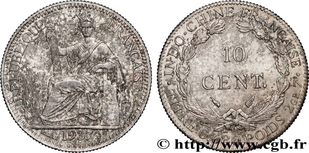 INDOCHINE FRANÇAISE 10 Centièmes 1937 Paris SPL 