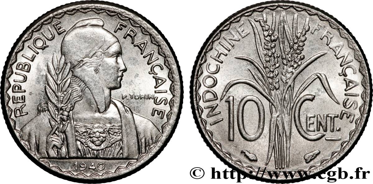 FRANZÖSISCHE-INDOCHINA 10 Centièmes 1940 Paris fST 