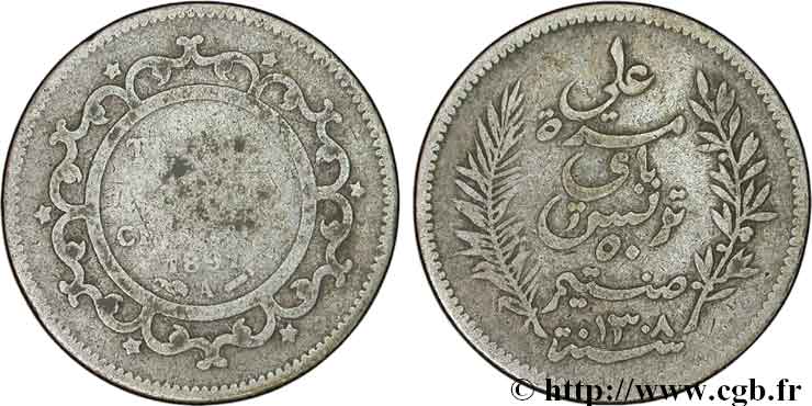 TUNISIA - Protettorato Francese 50 Centimes AH 1308 1891 Paris B 