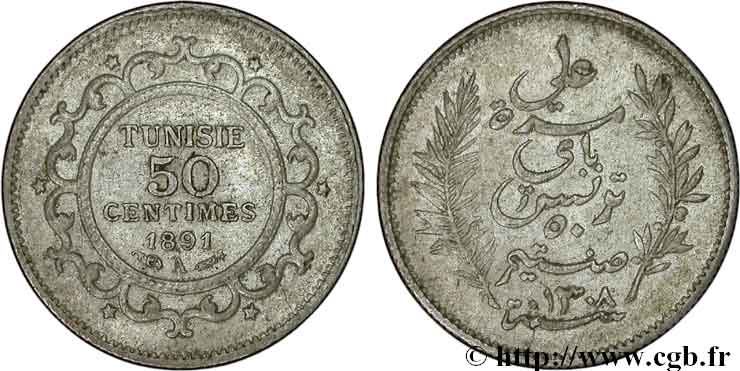 TUNESIEN - Französische Protektorate  50 Centimes AH 1308 1891 Paris VZ 