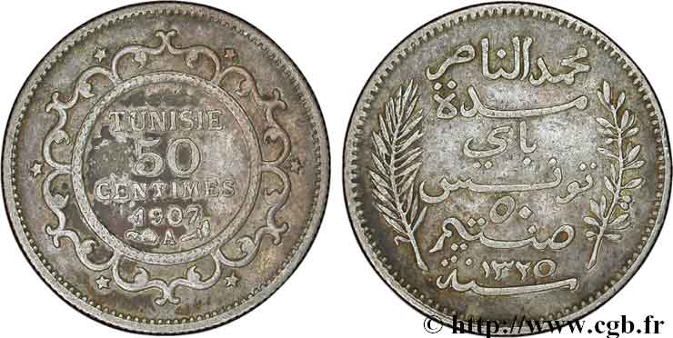 TUNISIE - PROTECTORAT FRANÇAIS 50 Centimes AH 1325 1907 Paris TTB 