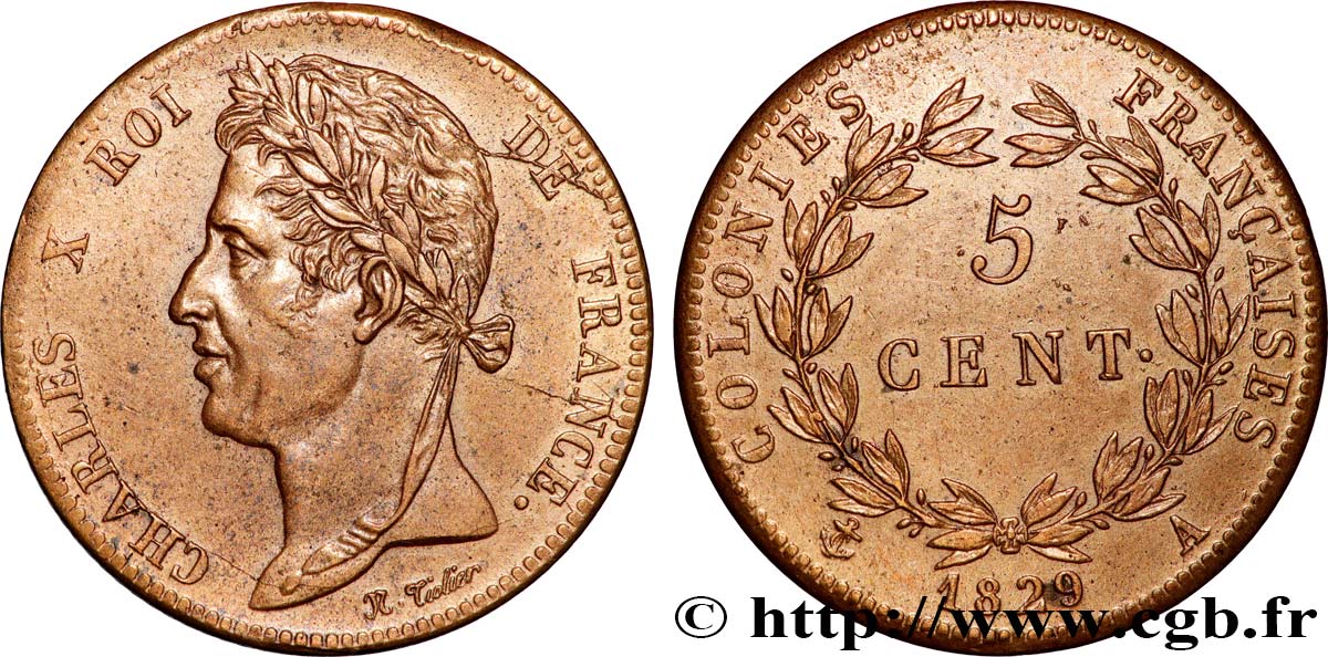 FRANZÖSISCHE KOLONIEN - Charles X, für Guayana 5 Centimes Charles X 1829 Paris - A fVZ 