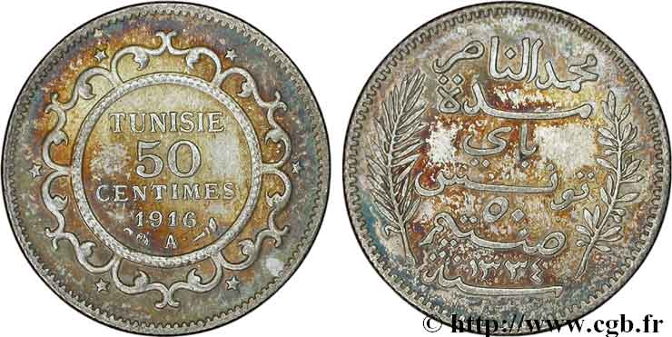 TUNISIA - Protettorato Francese 50 centimes 1916 Paris MS 