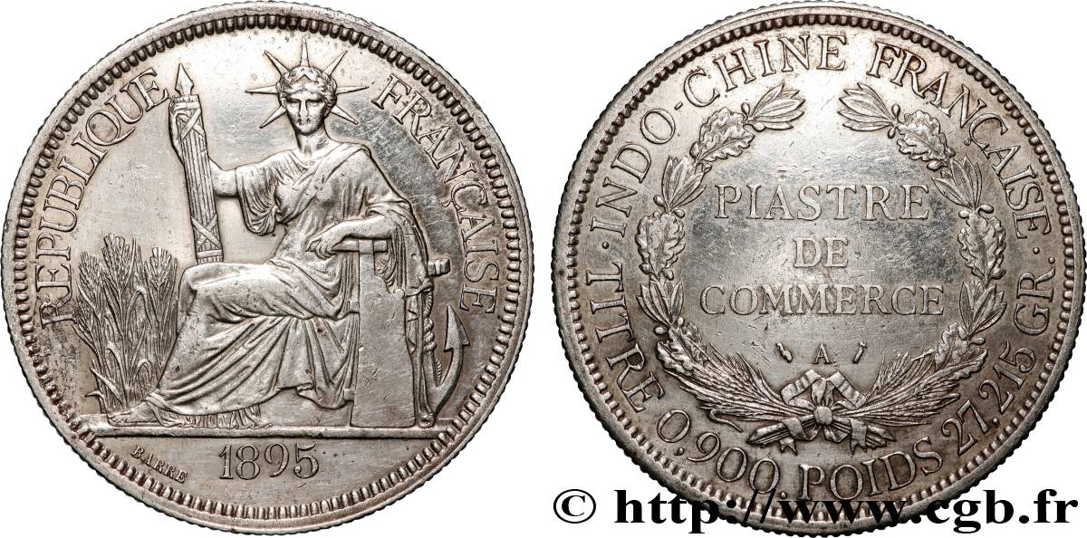 INDOCHINE FRANÇAISE 1 Piastre de Commerce 1895 Paris TTB 