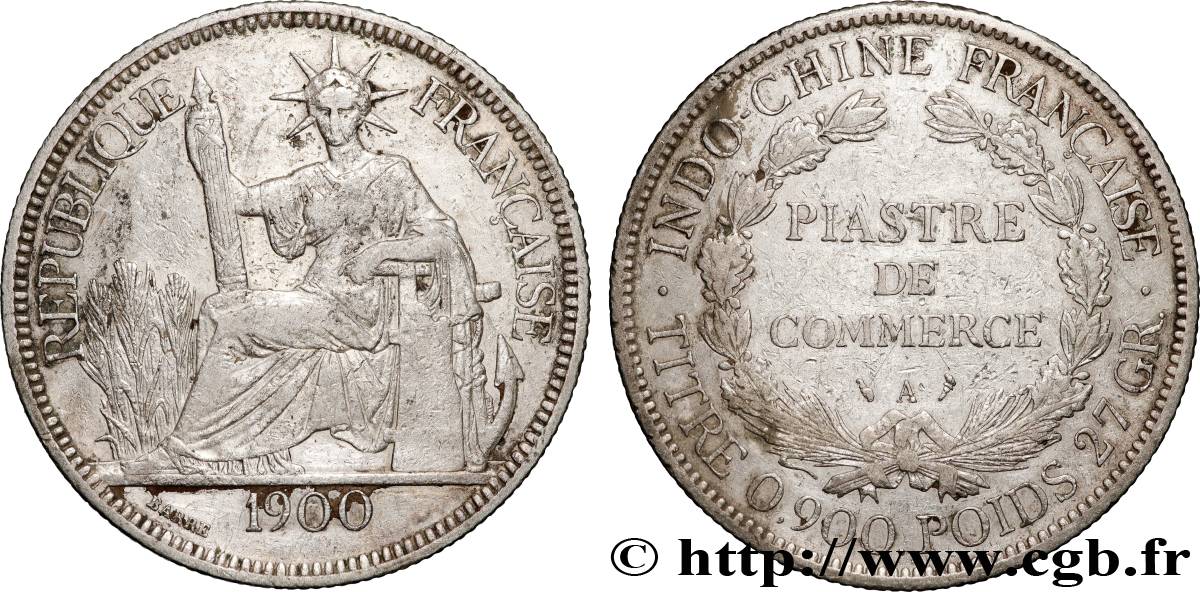INDOCHINE FRANÇAISE 1 Piastre de Commerce 1900 Paris TTB 