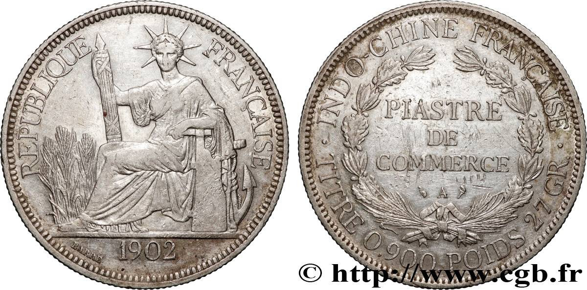 INDOCHINE FRANÇAISE 1 Piastre de Commerce 1902 Paris TTB 
