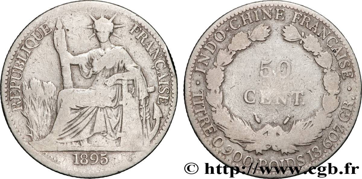 INDOCHINE FRANÇAISE 50 Centièmes 1895 Paris TB 