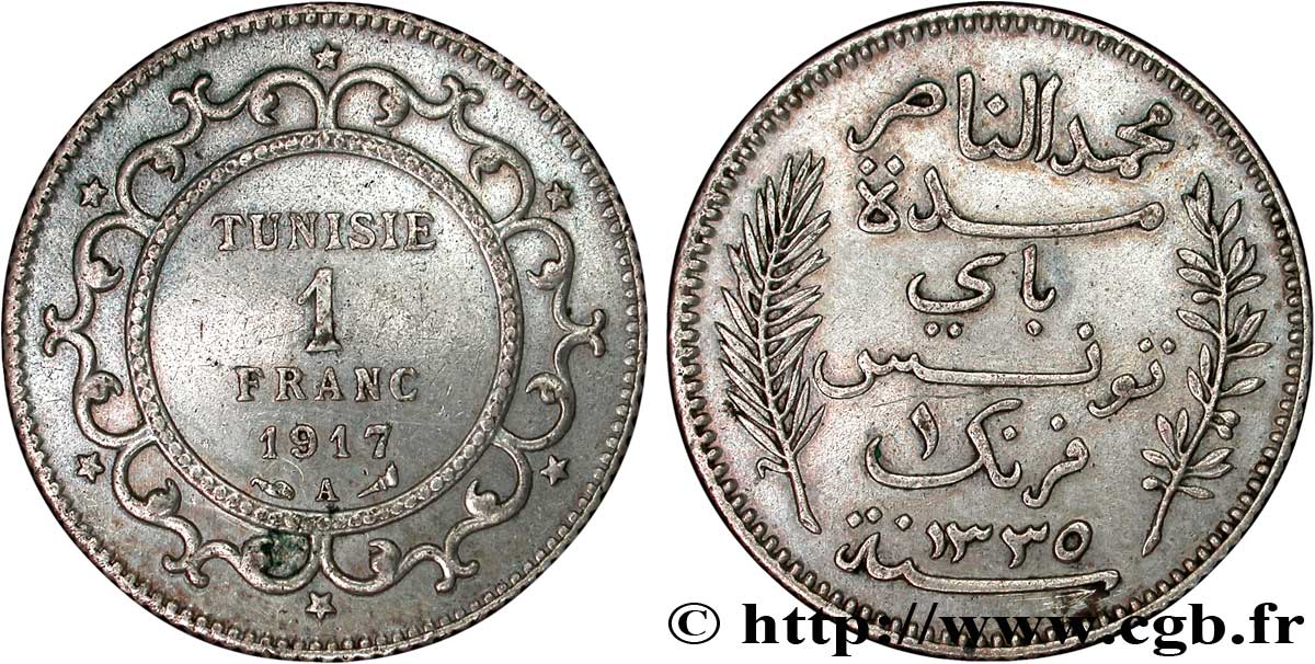 TUNISIA - Protettorato Francese 1 Franc AH1335 1917 Paris BB 