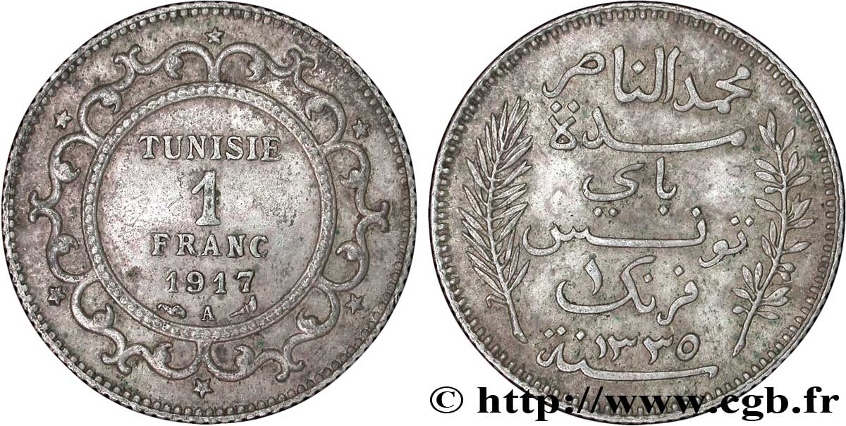 TUNISIA - Protettorato Francese 1 Franc AH1335 1917 Paris q.SPL 