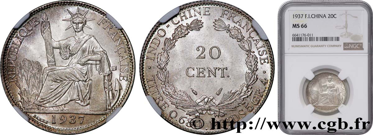 INDOCHINE FRANÇAISE 20 Centièmes 1937 Paris FDC66 NGC