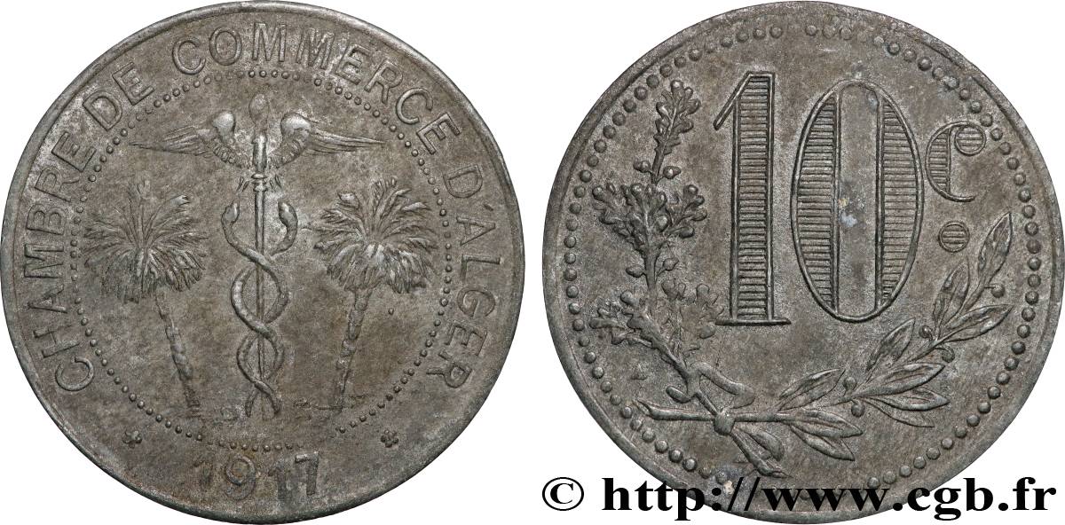 ALGERIA 10 Centimes Chambre de commerce d’Alger 1917 Alger BB 