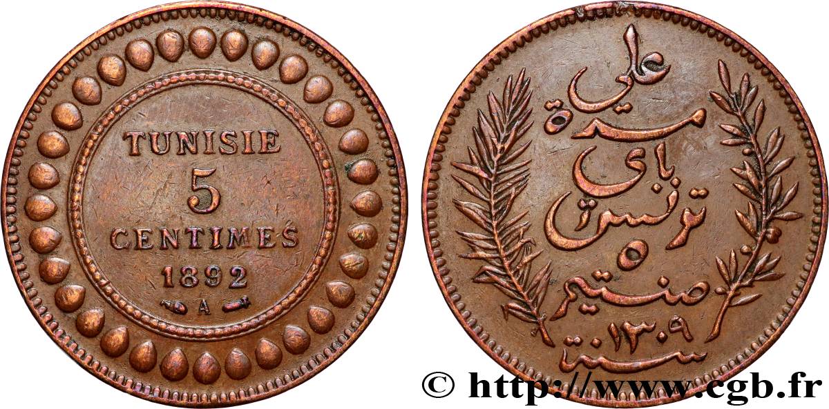 TUNESIEN - Französische Protektorate  5 Centimes AH1309 1892 Paris SS 