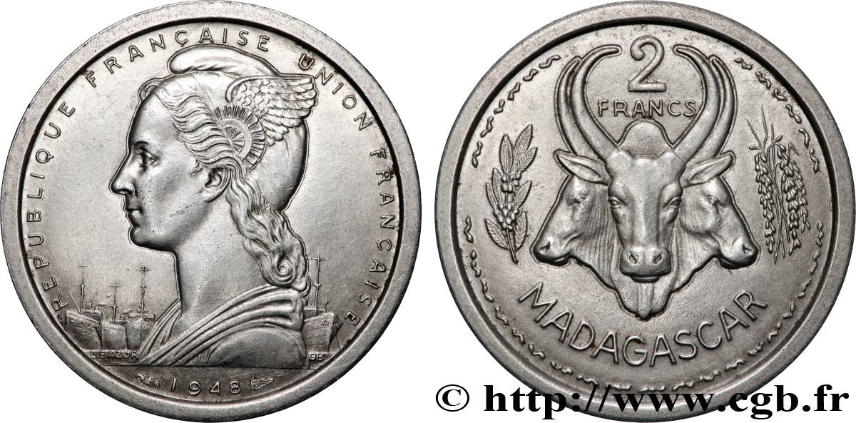MADAGASCAR - UNION FRANCESE 2 Francs 1948 Paris q.SPL 