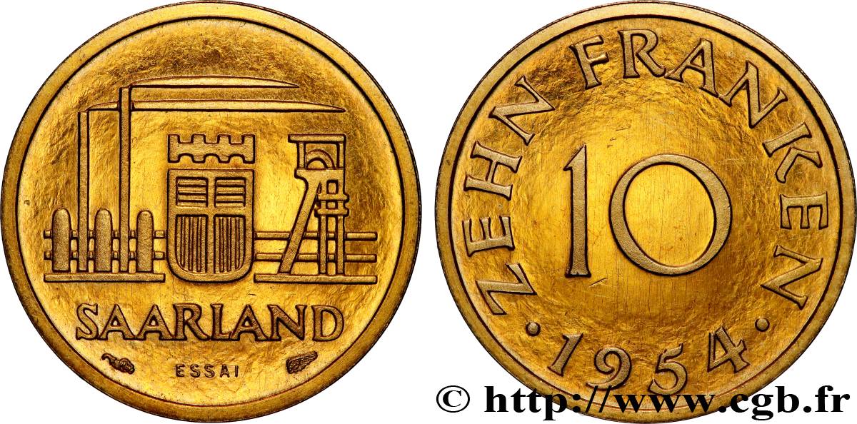 SAARLAND 10 Franken ESSAI 1954 Paris MS 
