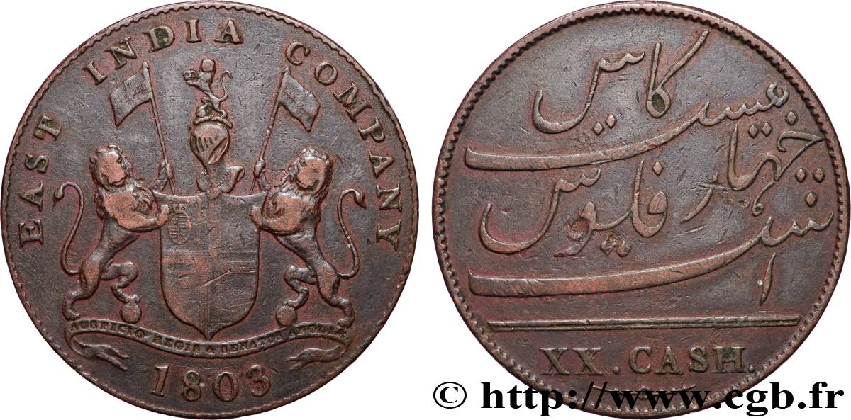 ISOLA DE FRANCIA (MAURITIUS) XX (20) Cash East India Company 1803 Madras BB 