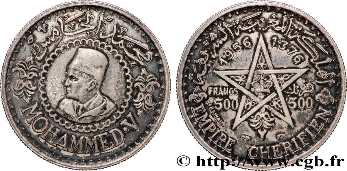 MAROKKO - FRANZÖZISISCH PROTEKTORAT 500 Francs Mohammed V an AH1376 1956 Paris fVZ 