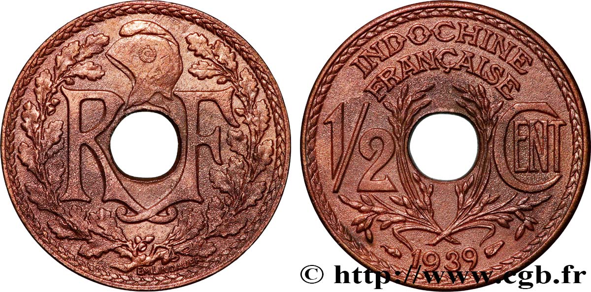 FRENCH INDOCHINA 1/2 Centième 1939 Paris AU 