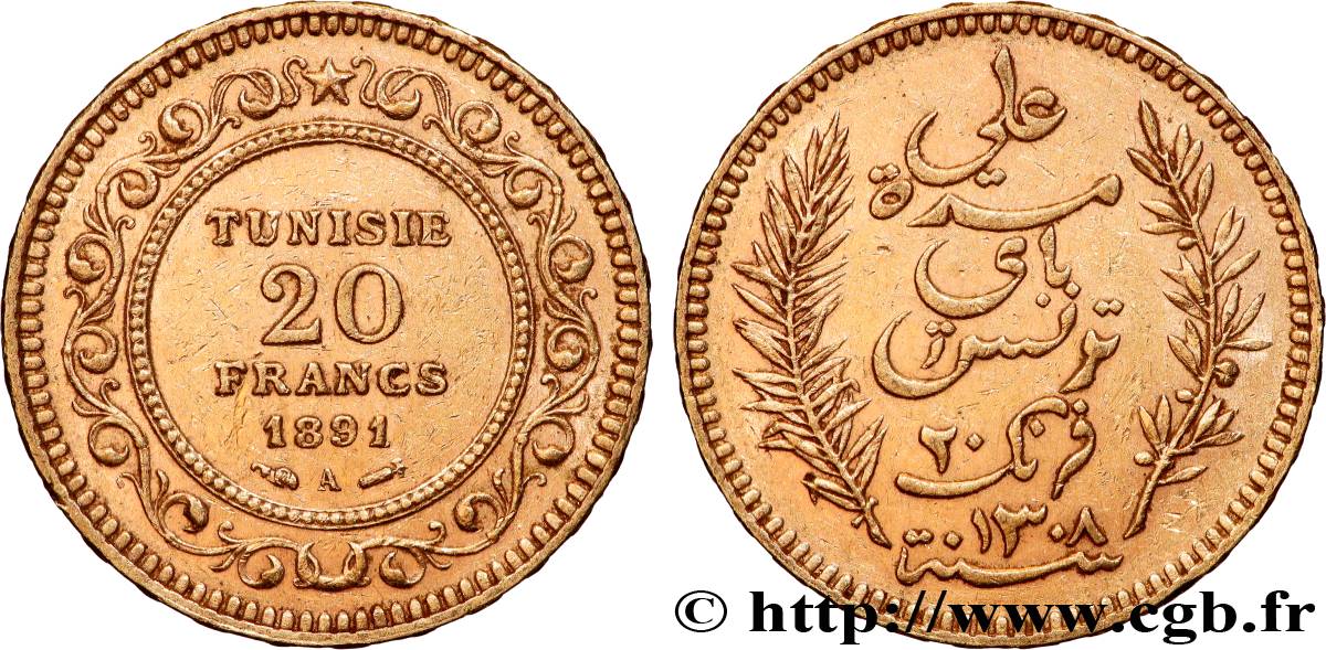 GOLD-, PALLADIUM- UND PLATIN-INVESTITIONEN 20 Francs or Bey Ali AH 1308 1891 Paris fVZ 
