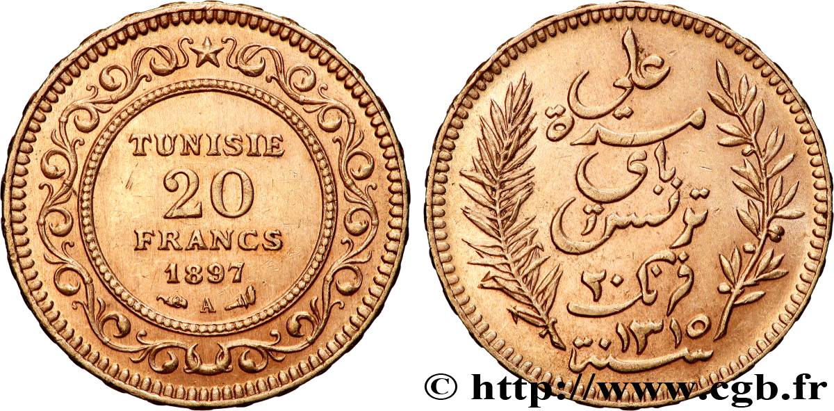 GOLD, PALLADIUM & PLATINUM INVESTMENT 20 Francs or Bey Ali AH 1315 1897 Paris AU 
