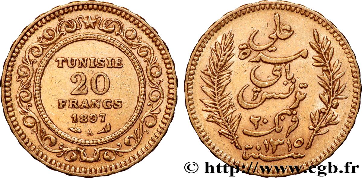 OR, PALLADIUM ET PLATINE INVESTISSEMENT 20 Francs or Bey Ali AH 1315 1897 Paris TTB+ 