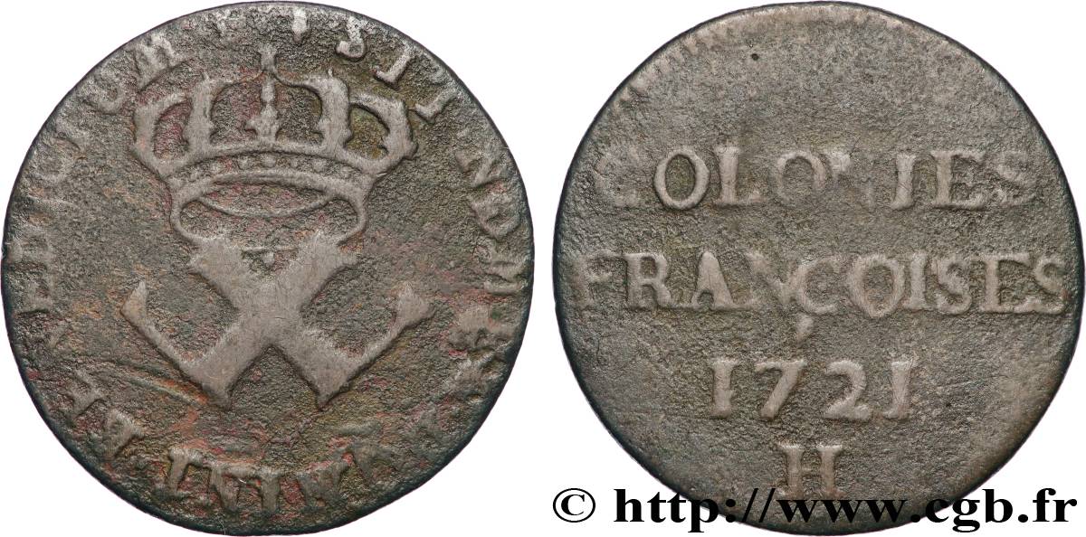 AMERICA - French Settlements (Louisiana, Acadia, Canada) 9 Deniers des Colonies Françoises 1721 La Rochelle - H VF 