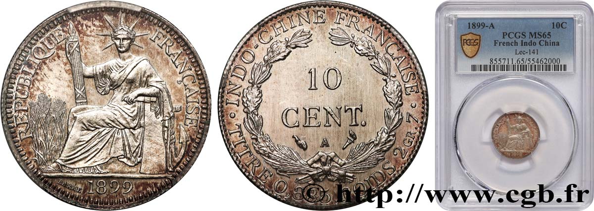 INDOCHINE FRANÇAISE 10 Centièmes 1899 Paris FDC65 PCGS