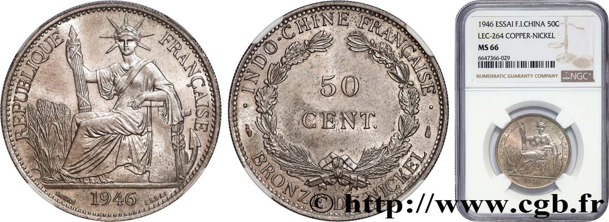 INDOCHINE FRANÇAISE 50 Centièmes essai 1946 Paris FDC66 NGC
