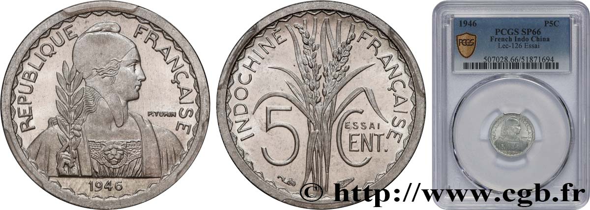 INDOCHINE FRANÇAISE Essai de 5 Centièmes 1946 Paris FDC66 PCGS
