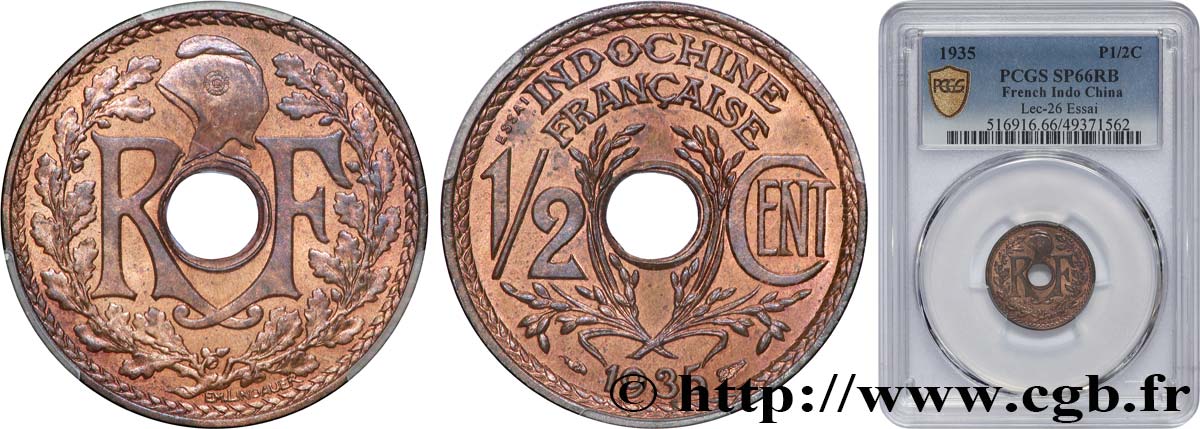 INDOCHINE FRANÇAISE 1/2 Centième Essai Lindauer 1935 Paris FDC66 PCGS