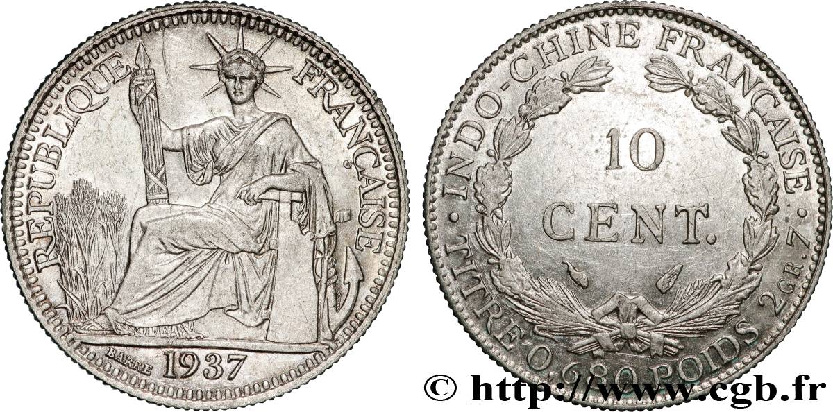 FRENCH INDOCHINA 10 Centièmes 1937 Paris AU 